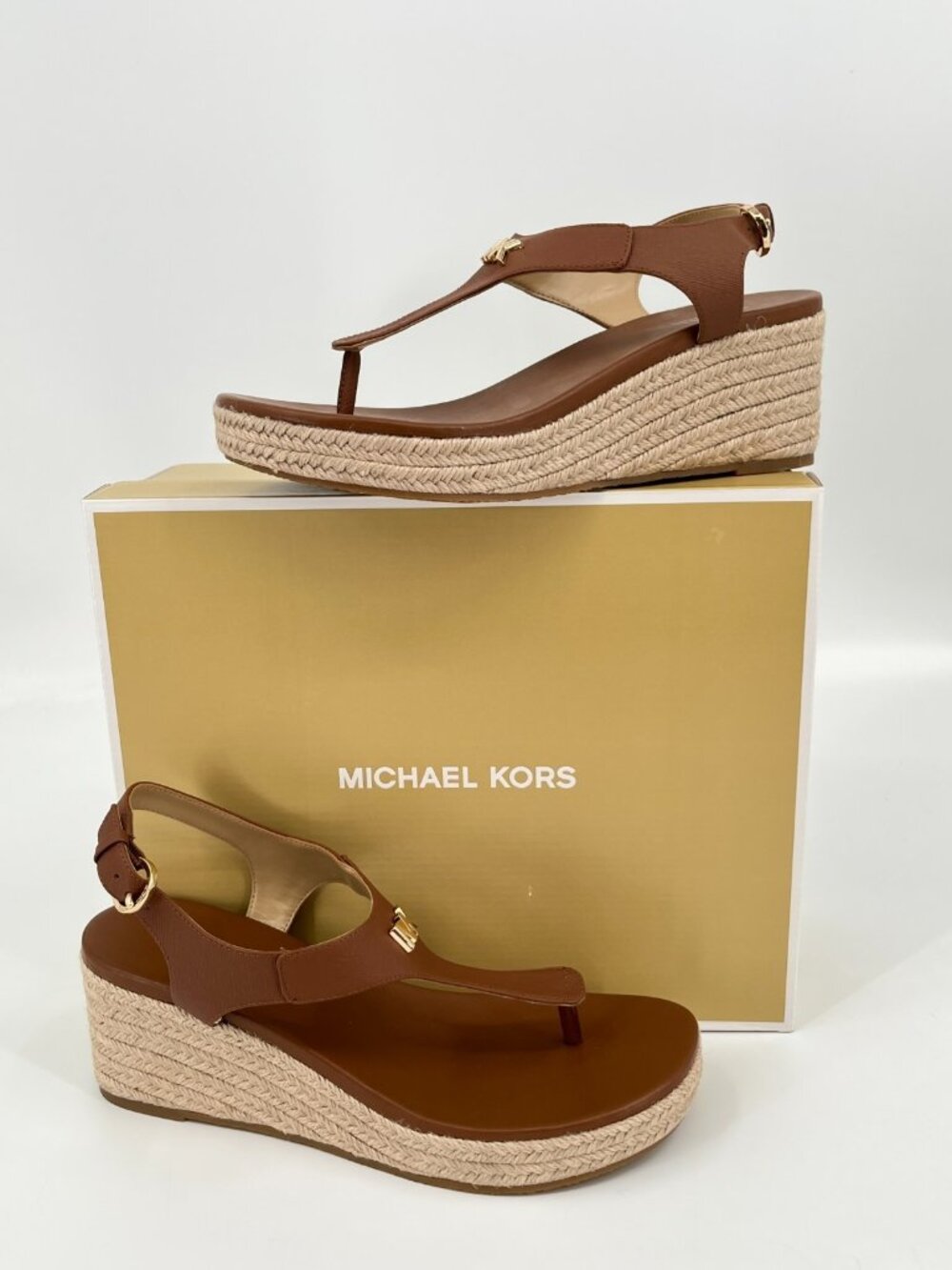Michael Kors Women's Laney Thong Espadrille Wedge Sandals - Luggage Size 8.5 NIB